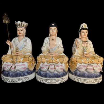 Tượng Ta Bà Tam Thánh Sứ Màu Cam, Tím Cao 30cm